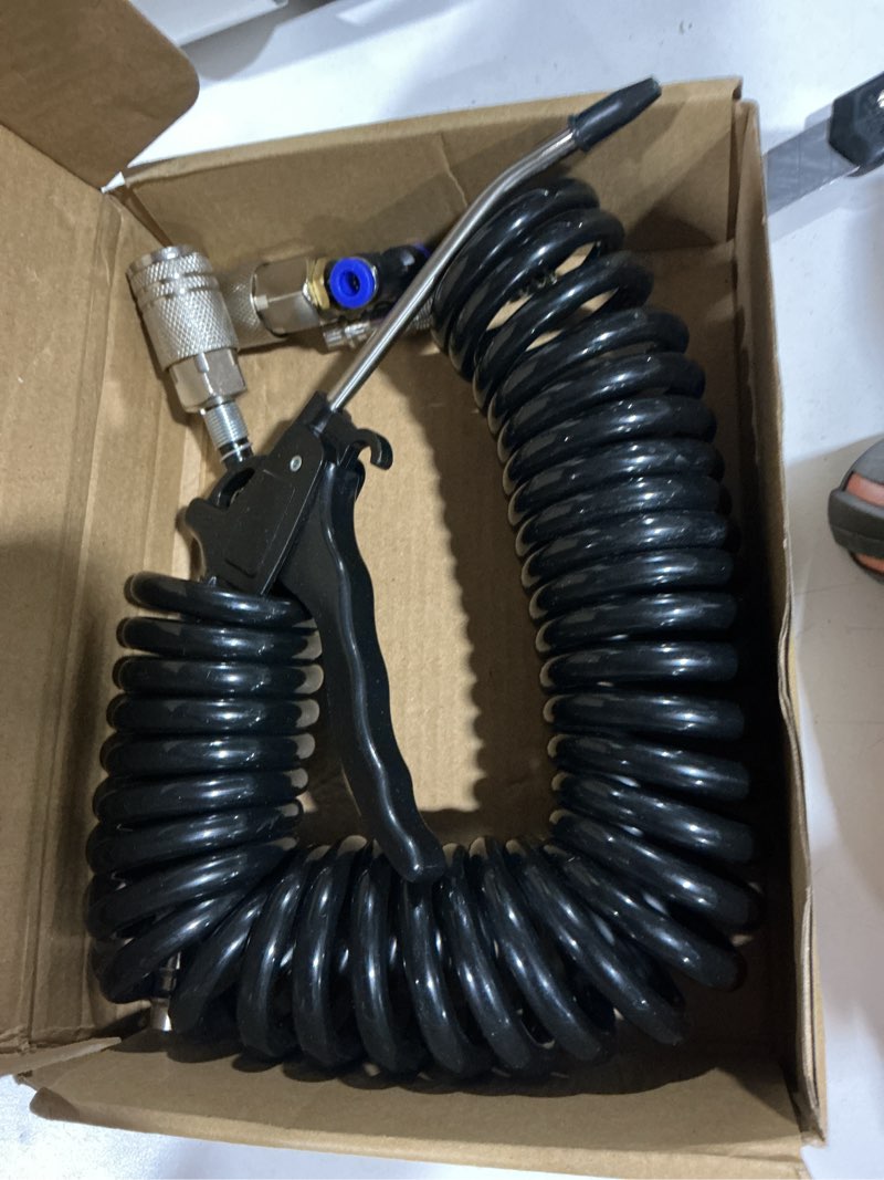 Condition photo showing As Is for beduan air blow gun kit with 16ft long pneumatic pu hose, heavy duty air duster gun for air compressor(black) 1/4"-16ft tube-ptc adaptor(black)