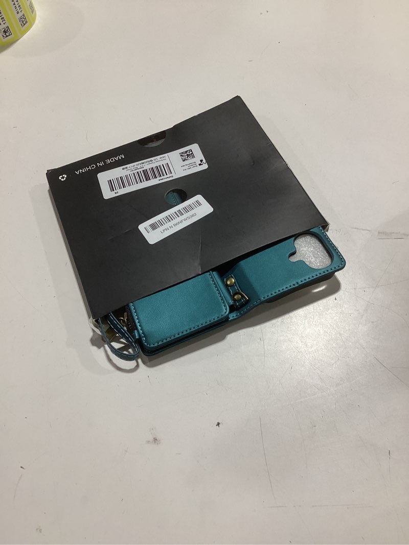 Condition photo showing Good Condition for defencase compatible with iphone 17 case wallet with rfid blocking card holder for women and men, fashion pu leather magnetic snap flip zipper strap wallet phone case for iphone 17 6.3", blue green