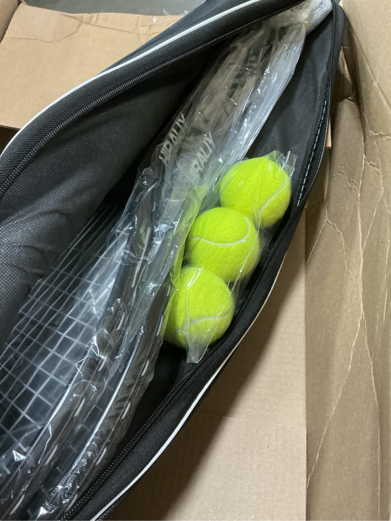 Condition photo showing Good Condition for hiraliy tennis rackets 2 pack for adults beginners - 27 inch lightweight aluminum tennis racquet set with 3 balls & carry bag - vibration dampening & large sweet spot for men women couples black
