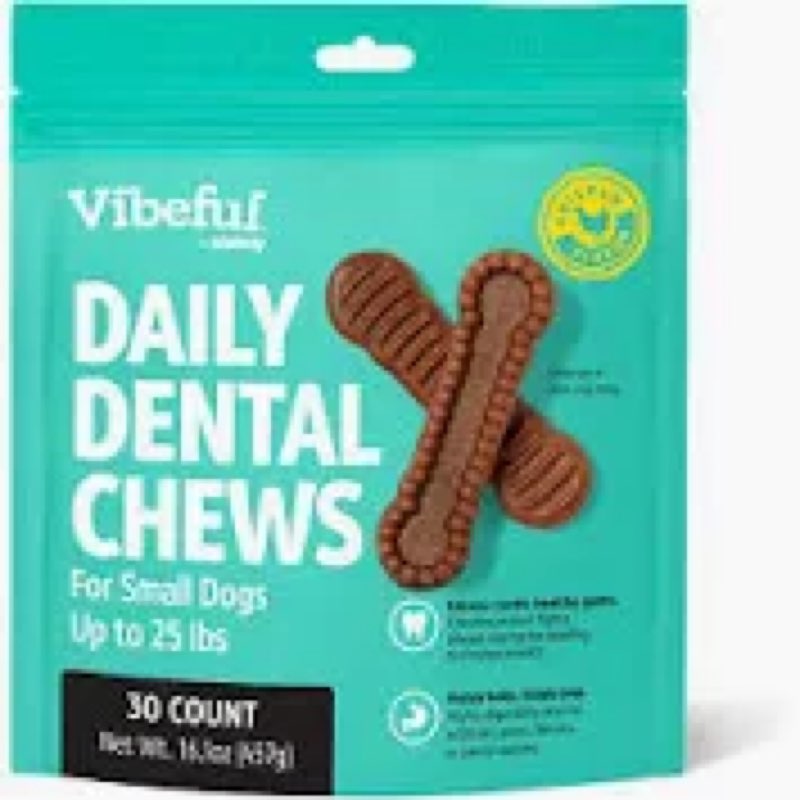 Best by:MAR/07/2026) Vibeful Small Daily Dental Chews for Dogs, Chicken Flavor, 30 count