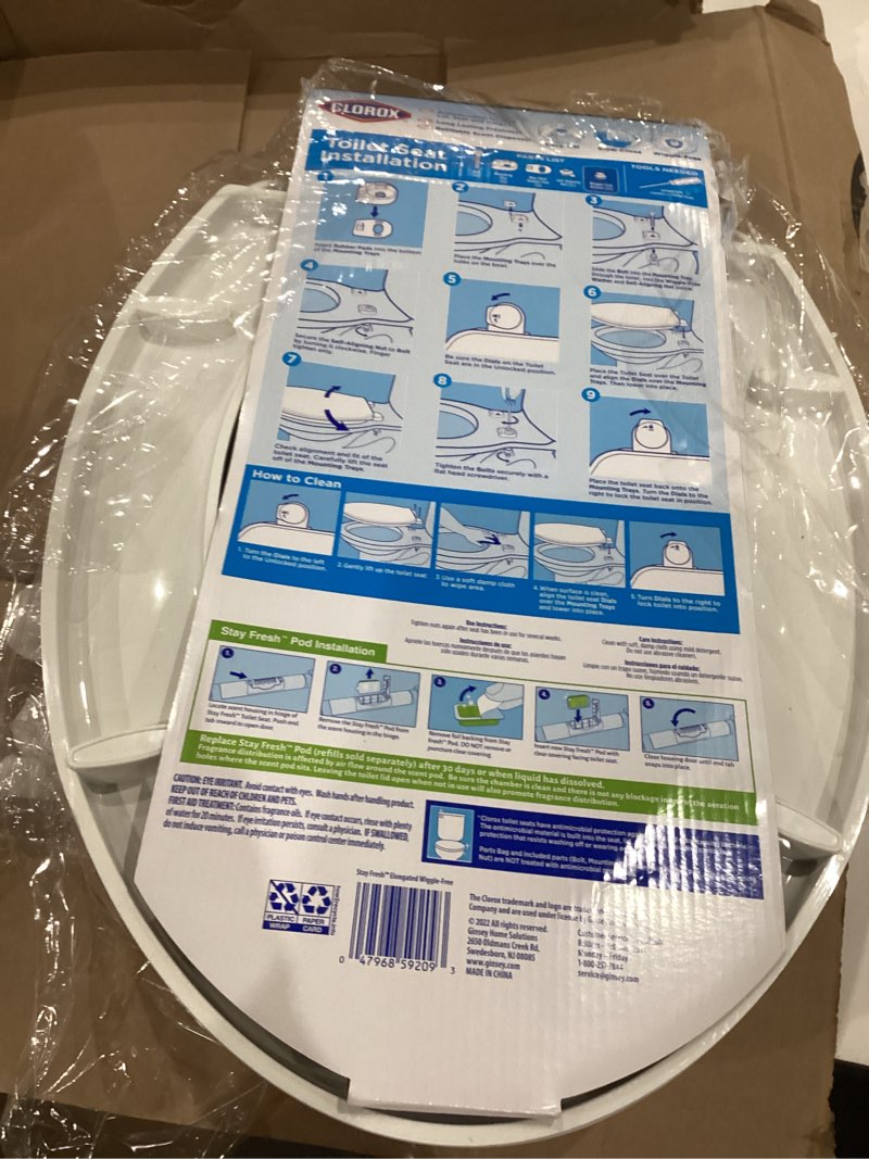 Condition photo showing Good Condition for clorox elongated scented plastic toilet seat with easy-off hinges -tyler elongated toilet seat