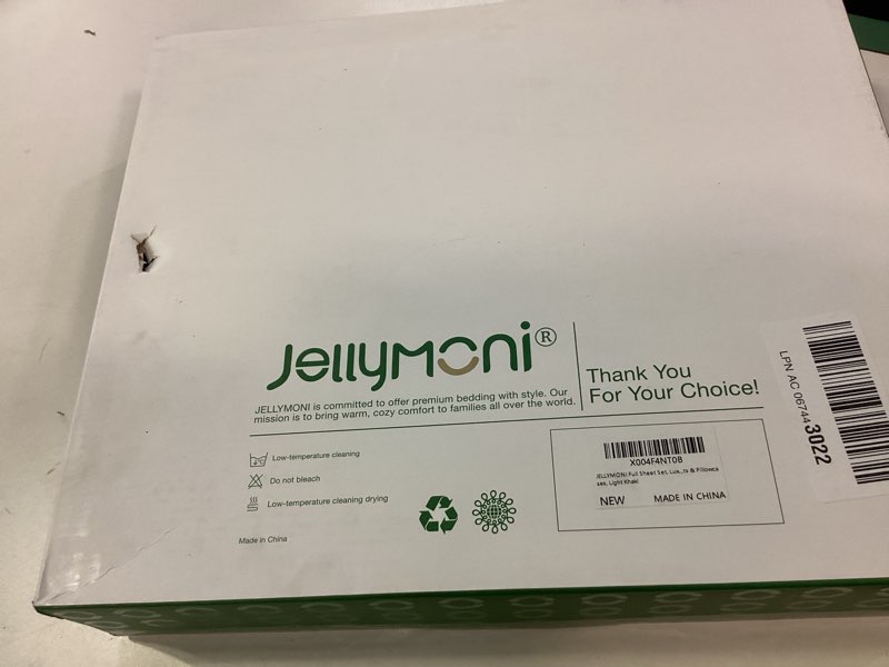 Condition photo showing New/Like New for JELLYMONI Full Sheet Set, Luxury Rayon Derived from Bamboo, Cooling Bed Sheet Set - Ultra Soft, Breathable, Eco-Friendly, Hypoallergenic - 4 Piece Sheets & Pillowcases, Khaki