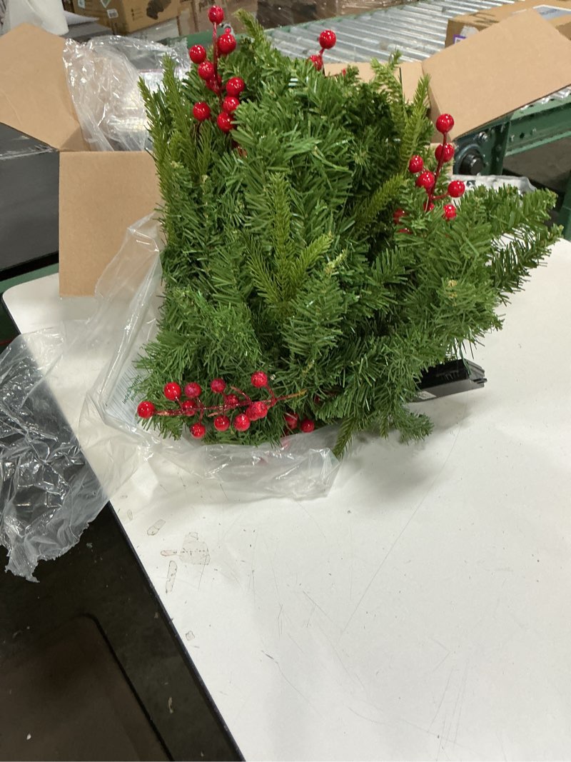 Condition photo showing As Is for 10 Pcs Artificial Christmas Norfolk Pine Stems with Pine Cones and Red Berries Branches 16" Real Touch Norfolk Pine Branches Faux Greenery Picks for Vase DIY Garland Xmas Indoor Outdoor Decor Pine Needles,cones,berries 10