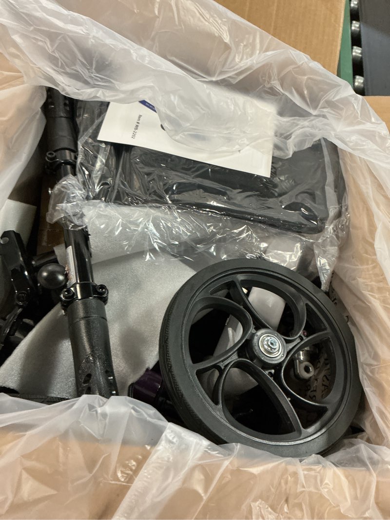 Condition photo showing As Is for Steerable Knee Walker Deluxe Medical Scooter for Foot Injuries Compact Crutches, with Dual Rear on-Wheel Brake and Shock Absorption Under The Knee pad Purple