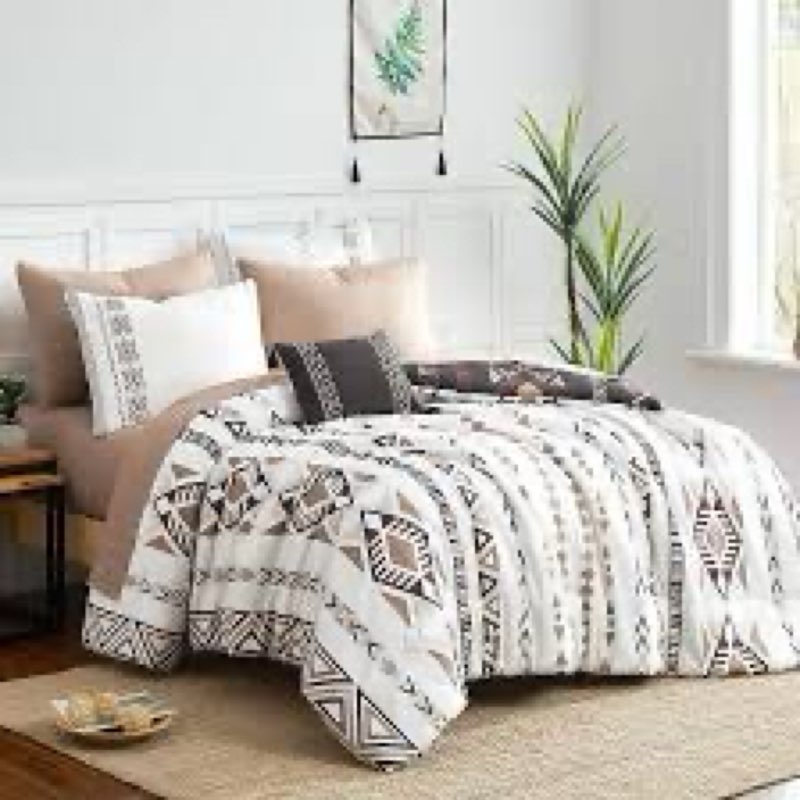 geniospin king size comforter set- 7 pieces boho bed in a bag, western bedding set for all seasons, 