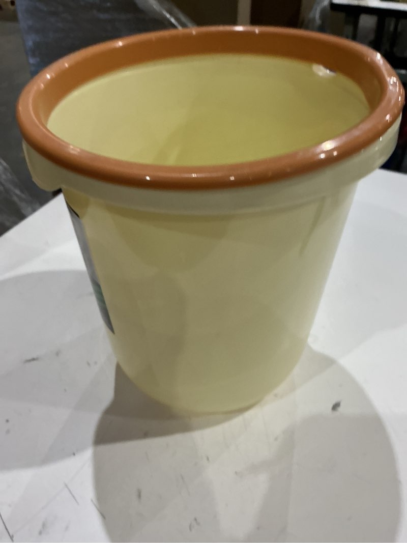 Condition photo showing New/Like New for round trash can - compact wastebin for bathroom, kitchen, office, home use - yellow - 1.8 gallon