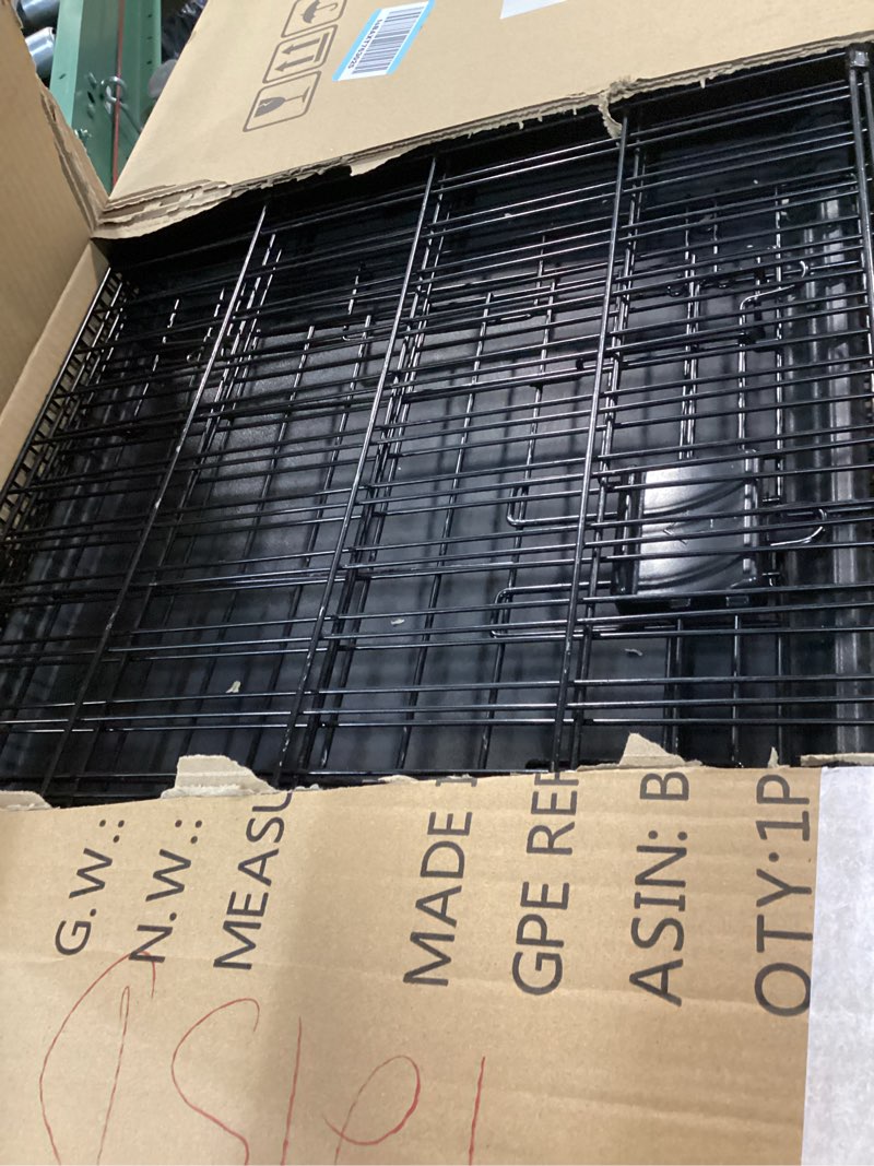 Condition photo showing Good Condition for amazon basics portable, easy to assemble, foldable metal wire dog crate with removable tray, double door, divider panel, handle, 36" x 23" x 25", black 36.0"l x 23.0"w x 25.0"h double door w/ divider