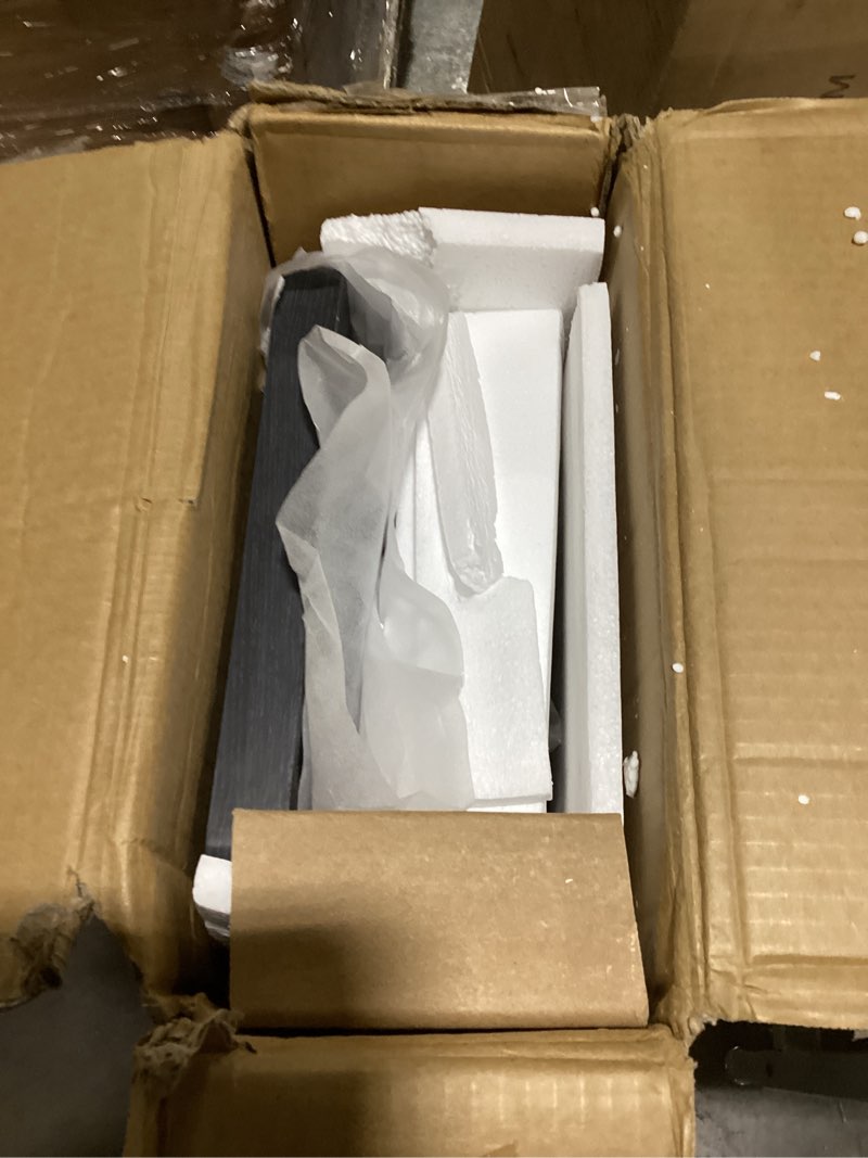 Condition photo showing As Is for VASAGLE Console Table, Sofa Table, Narrow Entryway Table with 2 Drawers, Open Storage Shelf, Rounded Corners, for Living Room, Boho Style, Ash Black ULNT016B21