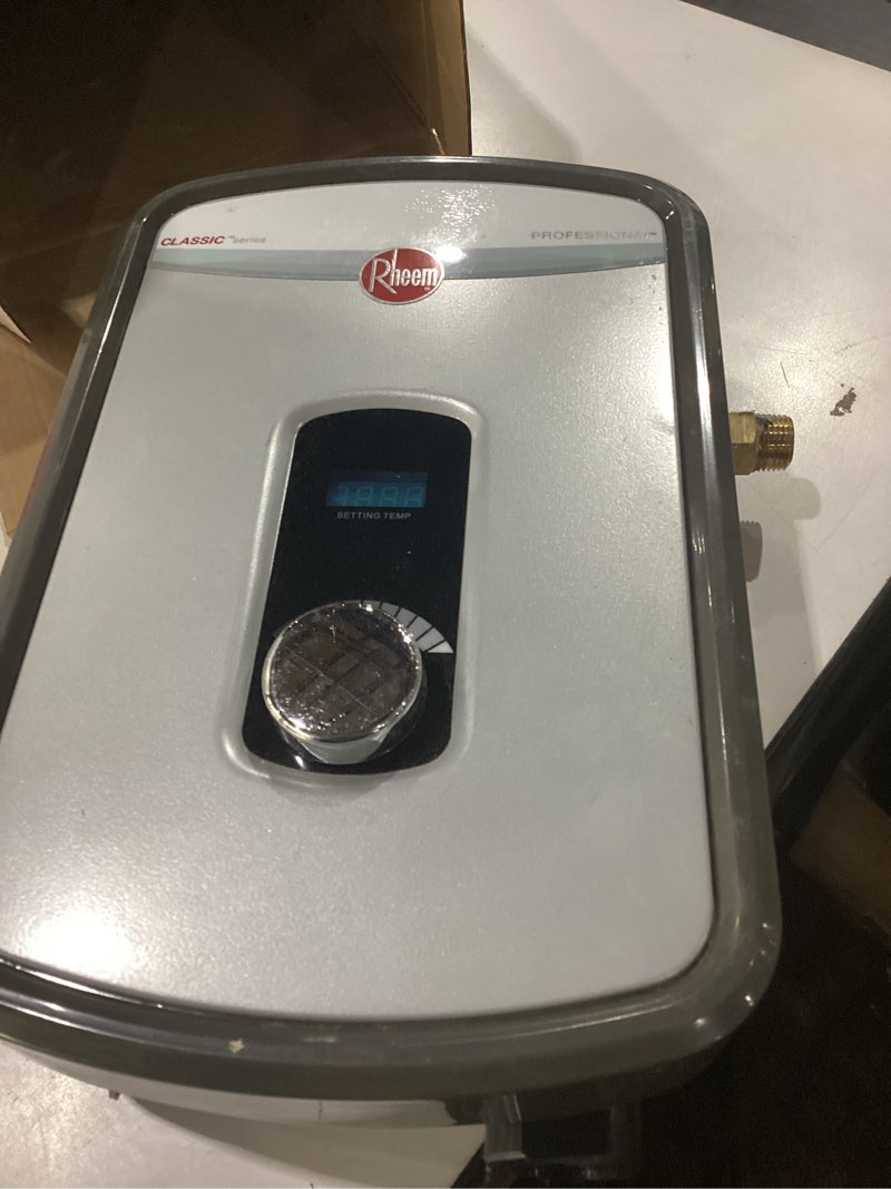 Condition photo showing As Is for NOT TESTED Rheem 11kW 240V Tankless Electric Water Heater Point-of-Use, 11 kw