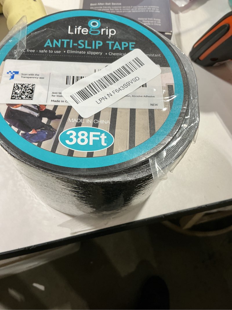 Condition photo showing Good Condition for lifegrip anti slip traction tape, 4 inch x 38 foot - best grip, friction, abrasive adhesive for stairs, tread step, indoor, outdoor (4" x 38') 4" x 38' black