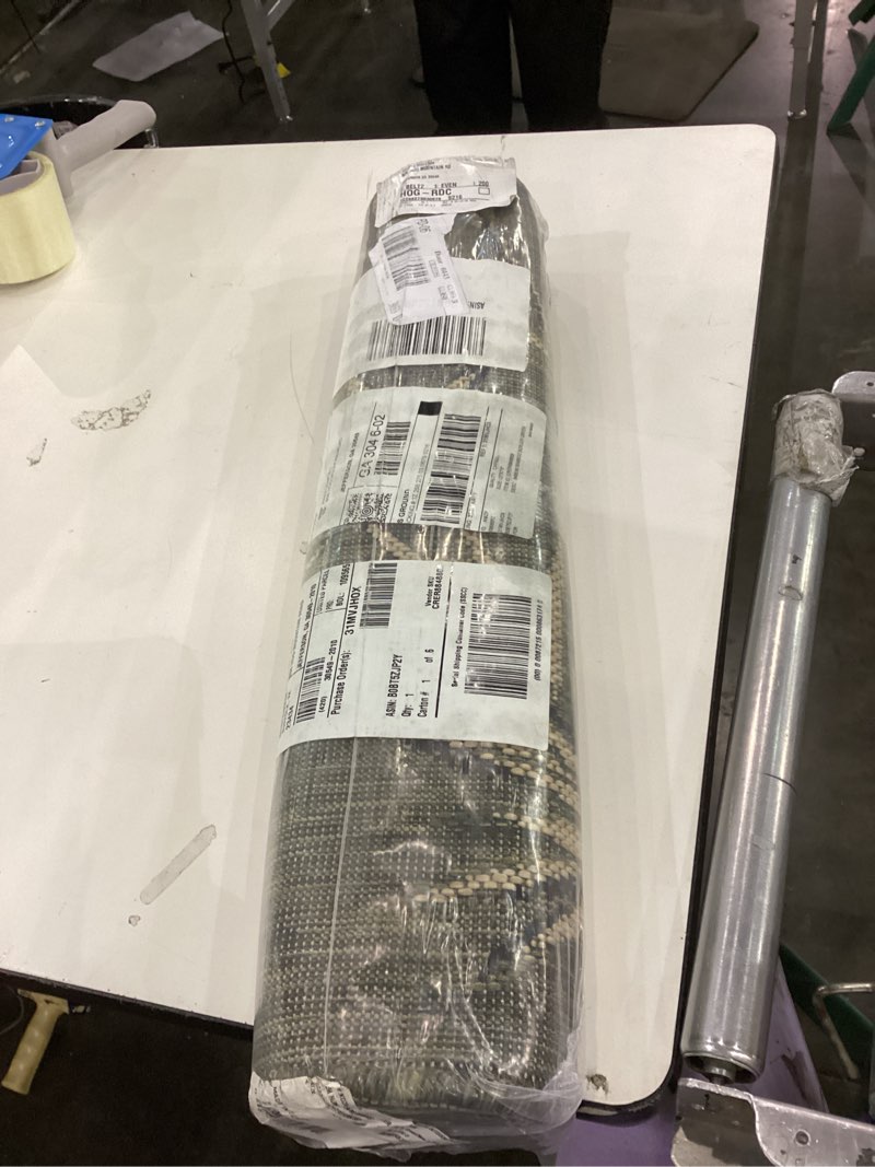 Condition photo showing New/Like New for Liora Manne Carmel Indoor/Outdoor Power Loomed Synthetic Blend Low Profile Area Rug - Transitional Border Botanical Leaf Decorative (Bamboo Border Green) (1'11" x 7'6") 1'11" x 7'6" (Rectangular) Bamboo Border Green