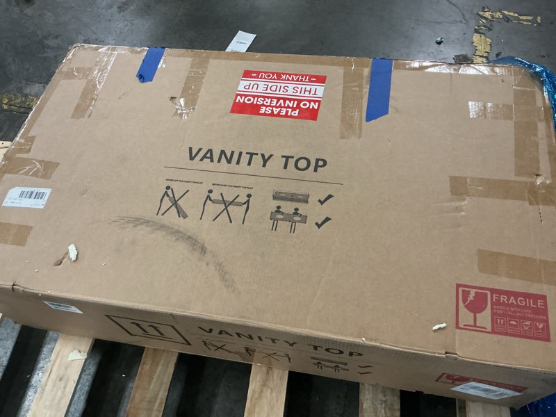 Condition photo showing Good Condition for 24"x22" engineered stone bathroom vanity top with rectangular undermount ceramic sink, single faucet hole with backsplash bathroom vanity sink top (cabinet not included) carrara white 24" middle sink