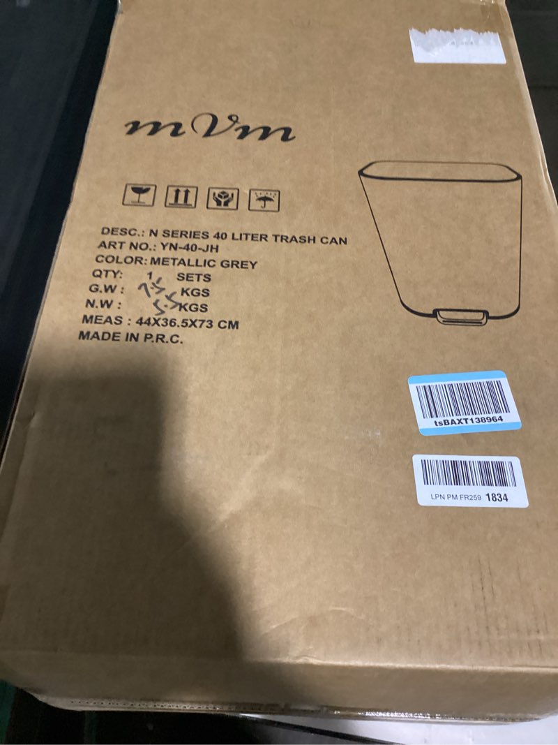 Condition photo showing As Is for rubbermaid commercial wastebasket trash container, 41qt/10.25 gal, plastic, black, stackable trash can for bedroom/bathroom/office, fits under desk/sink/cabinet 10.25 gallons black 1