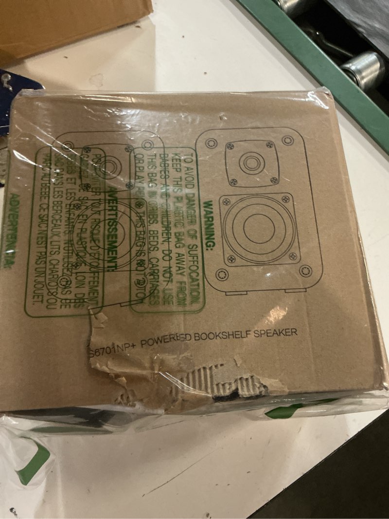 Condition photo showing New/Like New for powered bluetooth bookshelf speakers, 40w record player speakers with 2.75 inch woofer, stereo speakers with optical/aux/tv-arc connection for turntable, no receiver or amplifier required.