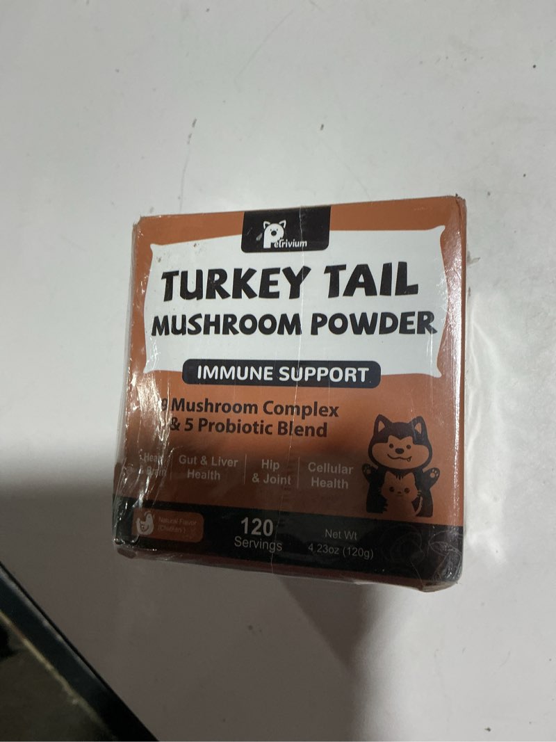 Condition photo showing New/Like New for mushroom supplement with probiotics for dogs & cats, turkey tail mushroom for pets - mushroom powder for immune boost & overall health- partner guard for dogs lumps and bumps 1-pack