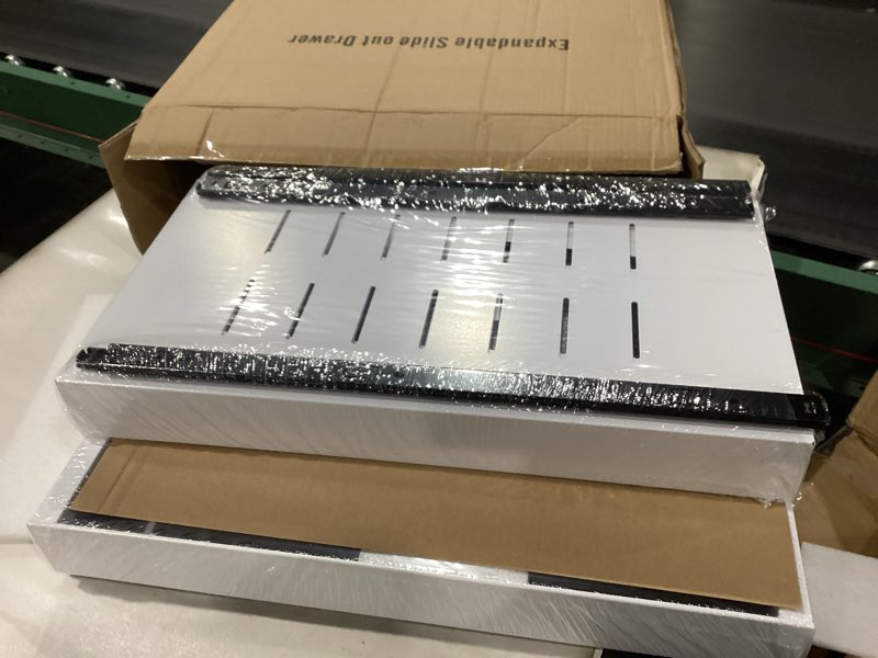 Condition photo showing New/Like New for PAKETA 4 Pack Expandable Pull Out Cabinet Organizer, 21'' Deep Pull Out Drawers for Cabinet, Upgrade 3 Slide Rails Sliding Drawer for Cabinets with Adhesive Nano Film (White, 21"D X 12-20"W) 21"D X 12-20"W (4 Pack) White