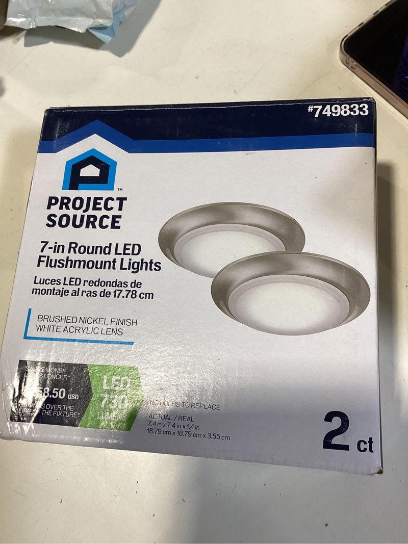 Condition photo showing As Is for project source 2-pack 7-in w brushed nickel led ceiling flush mount light