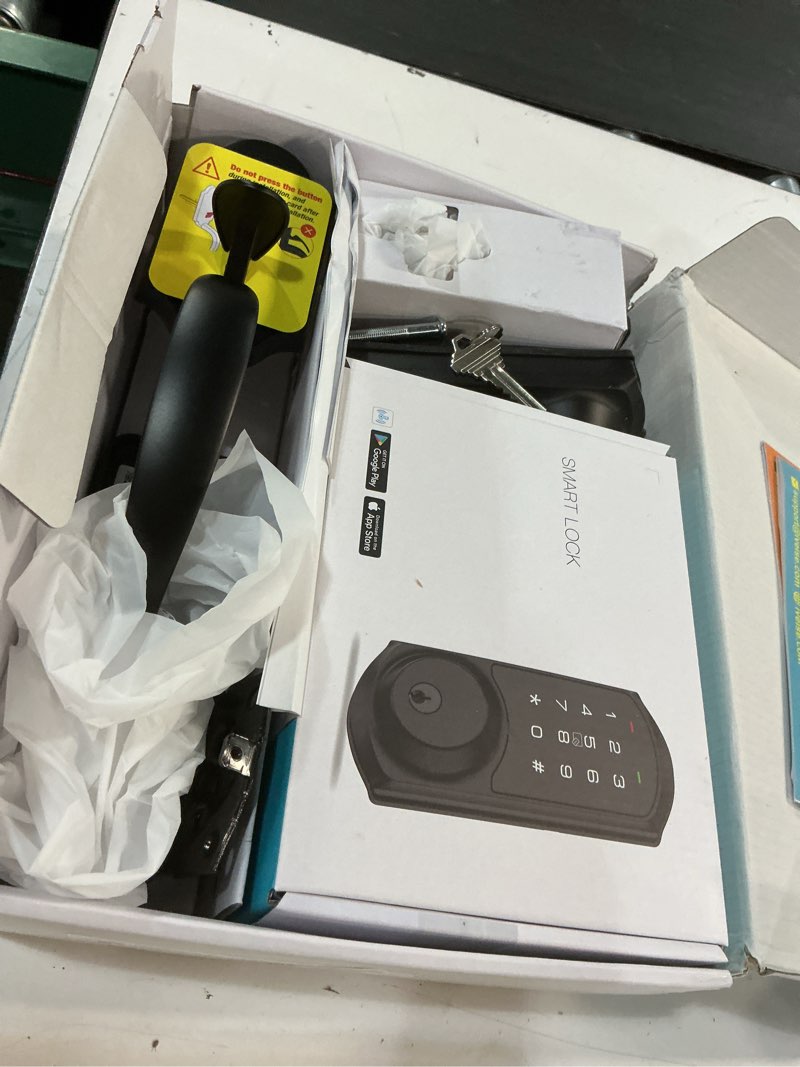 Condition photo showing Good Condition for veise ve06-h smart front door lock set, app control, keyless entry deadbolt with lever handle, electronic digital touchscreen keypad, auto lock, easy install, matte black ?matte black handle pull