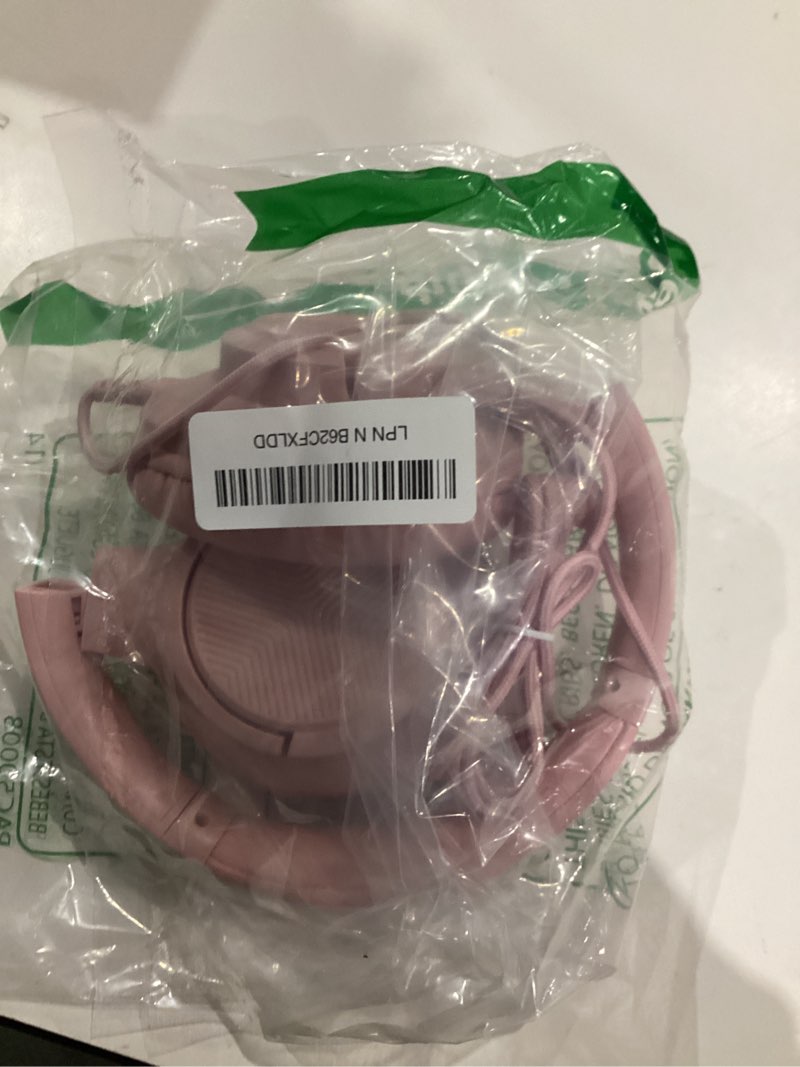 Condition photo showing Good Condition for wired headphones with microphone, over ear 3.5mm plug in headphones with 4.9ft tangle-free nylon cord for tablet, laptop, mp3/4, school, airplane travel (pink)