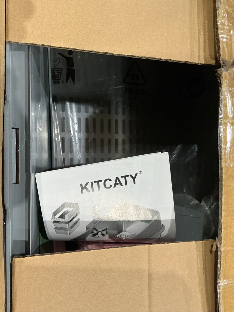 Condition photo showing Good Condition for xxxl stainless steel litter box with lid,28" l*20" w*18" h extra large metal cat litter boxs, jumbo enclosed litter box for big cats and multi-cat households,non-sticky, anti-leakage, easy to clean dark gray