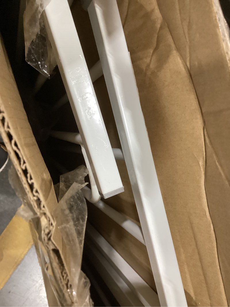 Condition photo showing As Is for regalo safety 38" baby gate for doorways & bottom of stairs, pressure mount design for babies, toddlers & pets, tested & safe for 30 years, american designed, american owned, white white 29-38.5"w x 30"h