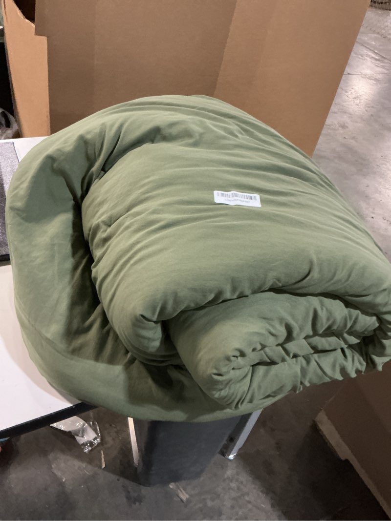 Condition photo showing As Is for wrensonge queen comforter set- 7 pieces soft olive green bed in a bag with fitted sheet, flat sheet, 2 pillow shams, and 2 pillowcases- warm bedding sets queen for all season alpine olive green 7pcs-queen(90"*90")