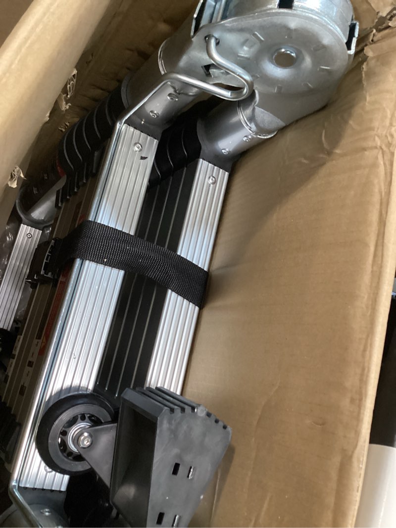 Condition photo showing Good Condition for 14.5ft a frame telescoping ladder, extension multi-purpose w/balance bar & wheels, ladder a frame, heavy duty 330 lbs max capacity, ideal for home and outdoor work, silver