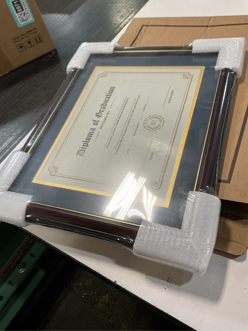 Condition photo showing Good Condition for graduationmall 8.5x11 diploma frame with navy over gold mat or display 11x14 certificate without mat,solid wood & uv protection acrylic,cherry finish with gold trim cherry with gold trim / blue gold mat 11x14 or 8.5x11 with mat