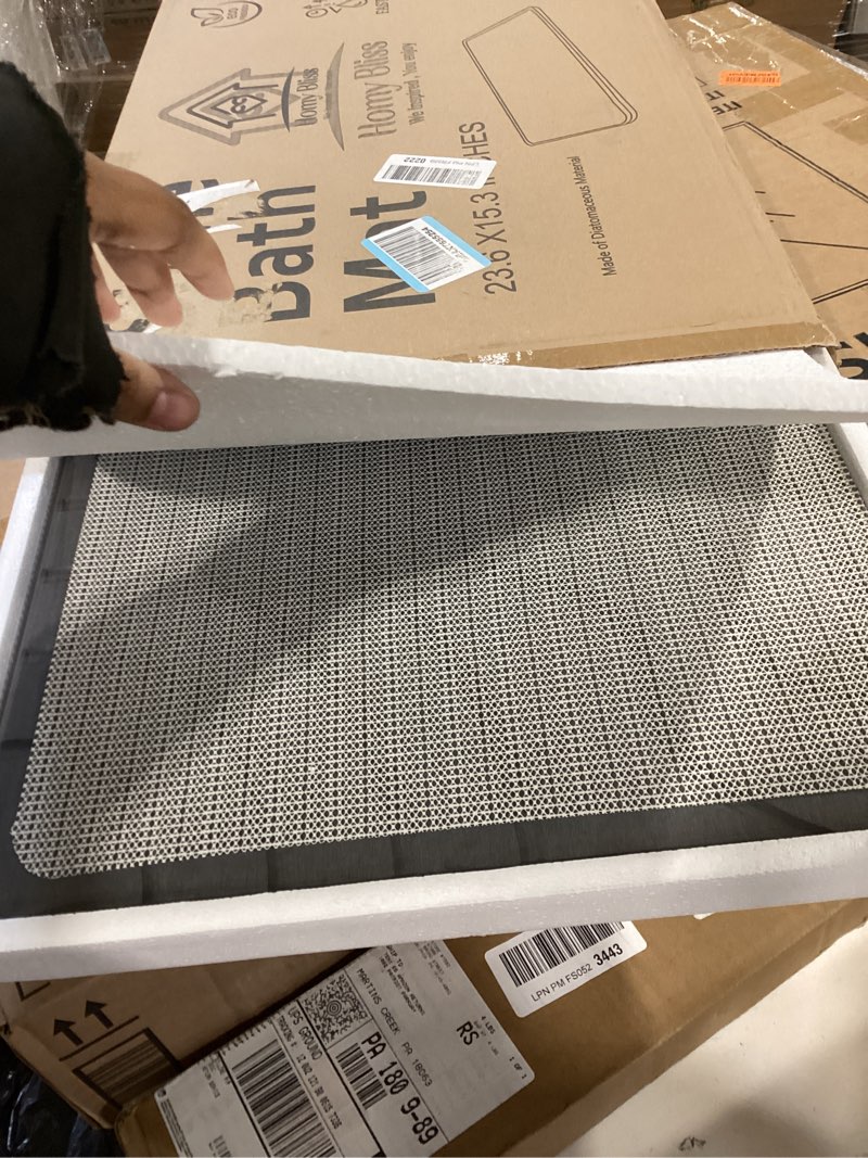 Condition photo showing Good Condition for stone bath mat – quick drying diatomaceous earth bath mat, super absorbent bathroom stone mat, non-slip shower stone mat, modern water absorbing bath mat for bathroom & kitchen (23.6” x 15.3”, gray) dark grey