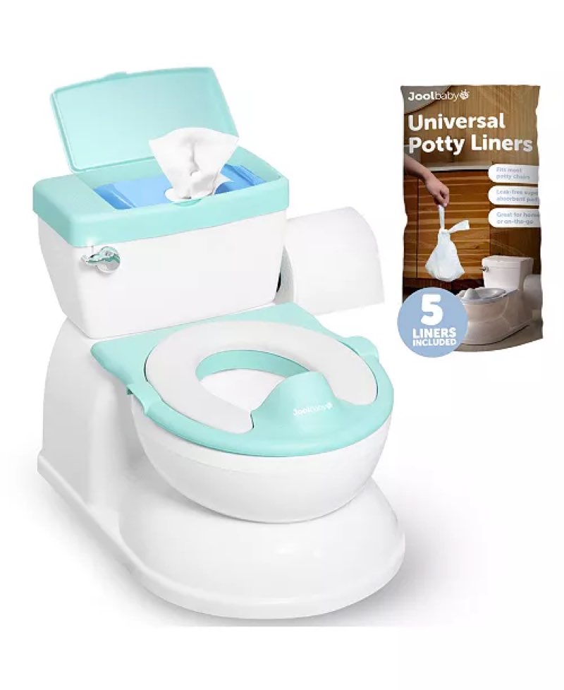jool baby real feel 2-in-1 potty with wipes storage, flushing sounds & disposable liners - realistic toilet - easy to clean & assemble - (aqua)