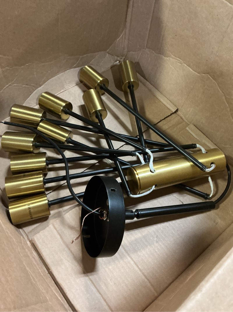 Condition photo showing As Is for Sputnik Chandeliers Modern Black and Gold Chandeliers 10-Light Mid Century Farmhouse Chandelier Ceiling Light Fixture Height Adustable Pendant Light for Kitchen Island Living Room Dining Room Black and Gold 10 Light(incomplete)
