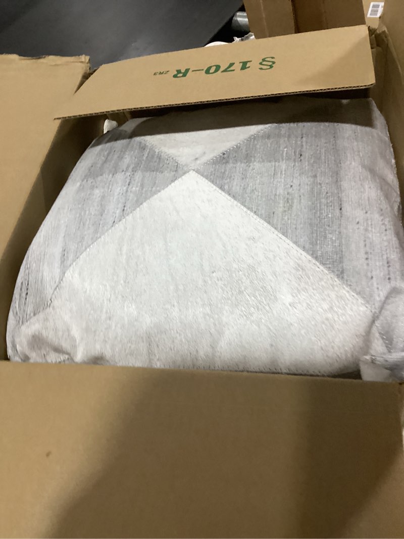 Condition photo showing As Is for lr home silver and gray geometric faux leather throw pillow, 20" x 20"