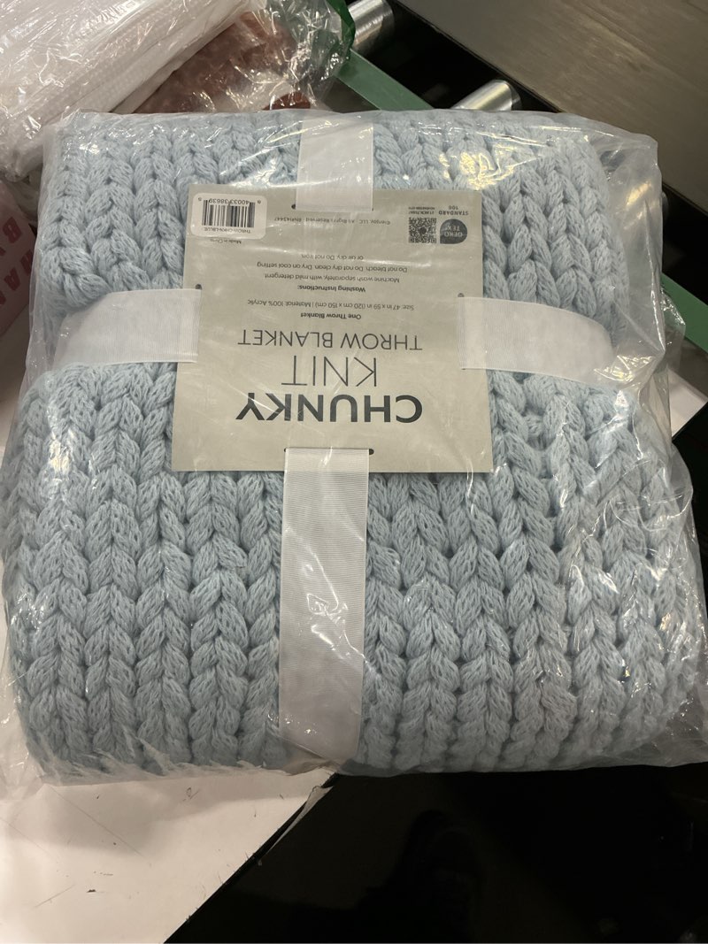 Condition photo showing New/Like New for Light Blue Chunky Knit Throw Blanket  One Size  by Noble Linens