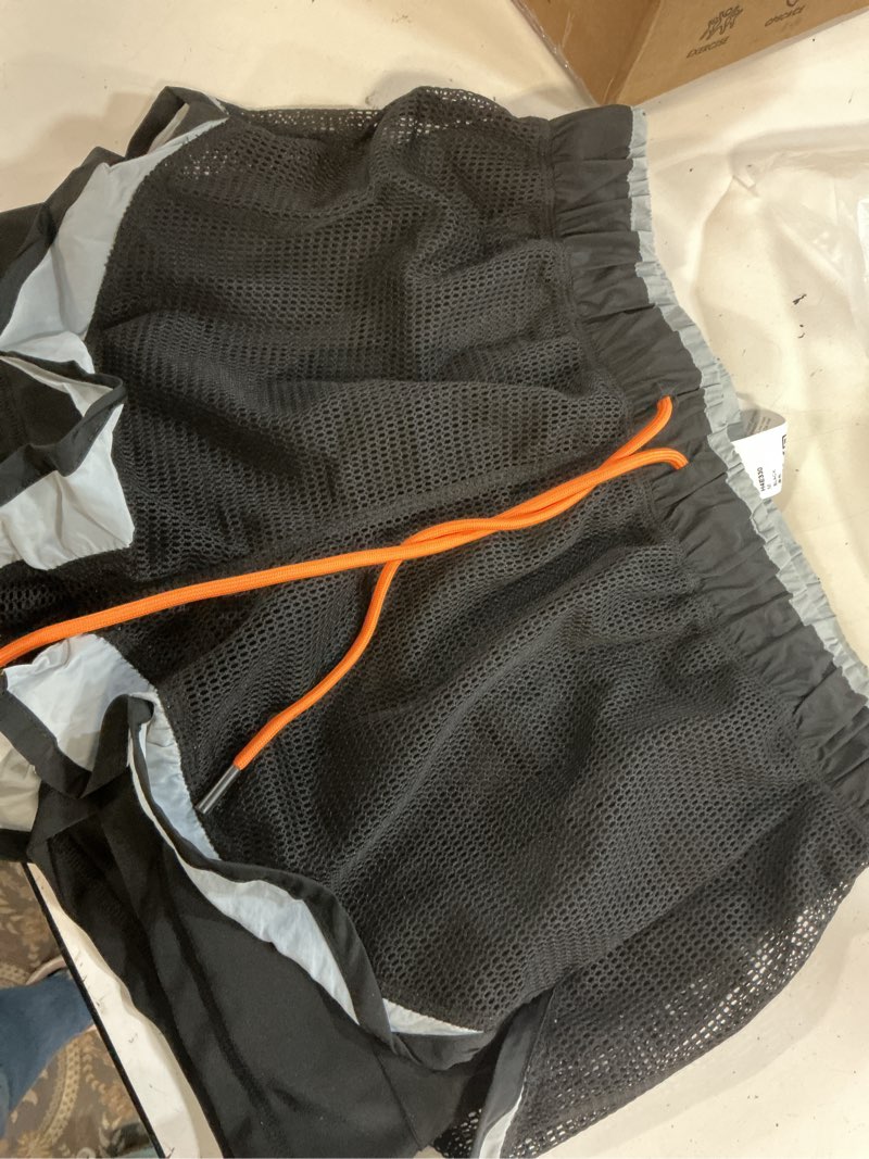 Condition photo showing Good Condition for fisoew women athletic shorts 2 in 1 running high split color block workout yoga mesh shorts pocket drawstring black medium