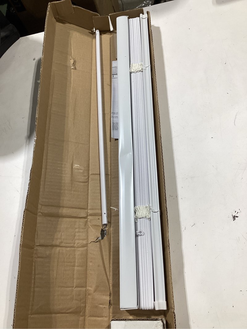 Condition photo showing Good Condition for lotus & windoware cordless, room darkening 1" vinyl-plus mini blind 25" wide x 42" long, white (rlx2542wh)