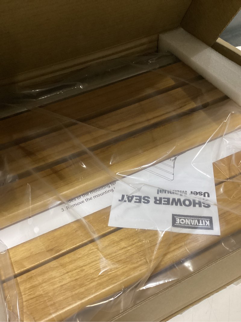 Condition photo showing Good Condition for Upgraded 20" Folding Teak Shower Seat Wall Mounted- Shower Bench for Inside Shower, ADA Compliant Teak Shower Seat Wall Mounted Bench Bathroom Stool, Folding Bathtub Shower Seat for Adults Elderly 20*17*11 Inch?Yellow-brown?