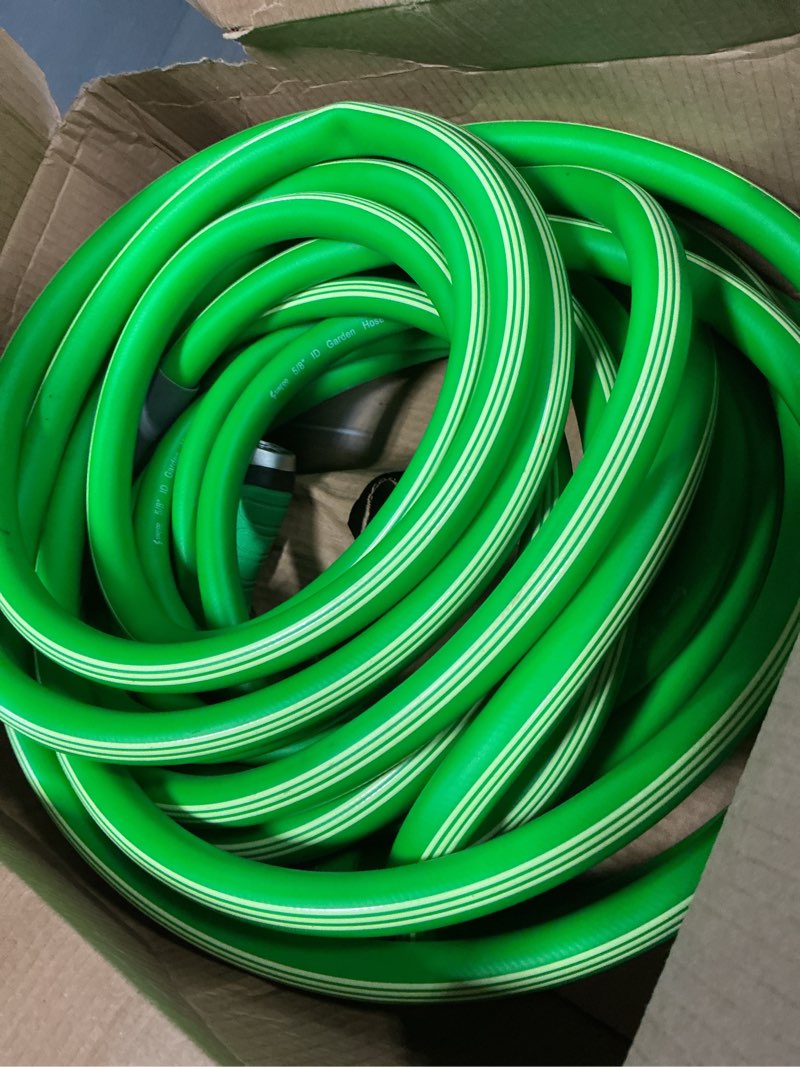 Condition photo showing Good Condition for garden hose 50 ft with 8-pattern spray nozzle, 5/8" lead-free flexible water hose with 3/4" anodized aircraft-grade aluminum interface, lightweight no-kink water pipe for lawn, yard, outdoor cleaning