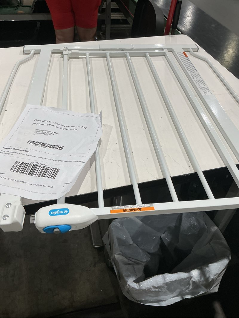 Condition photo showing Good Condition for cumbor 29.2–43" baby gate for stairs, hardware mounted (drill required), expandable no bottom bar dog gate, auto close extra wide walk thru, pet & toddler proof gate, top & bottom of stairways (white) white hardware mounted only (no bottom bar) 29.2"-43" w x 28" h