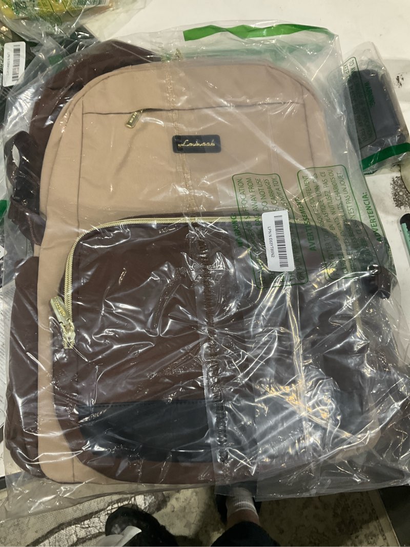 Condition photo showing Good Condition for lovevook laptop backpack for women with pouch pocket for large capacity cup,15.6 inch teacher nurse college work backpack purse,waterproof laptop bag computer back pack for travel, khaki-coffee-black 15.6 inch khaki - coffee - black