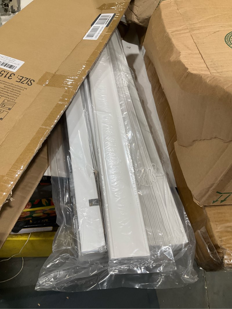 Condition photo showing Good Condition for 2" cordless faux wood blinds, 32" w x 72" h, slat horizontal blinds with crown valance, room darkening, moisture resistant, window blinds for home interior, white white 32x72