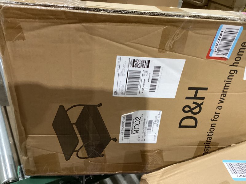 Condition photo showing New/Like New for D&H FURNIMMT 2-Tier Rolling Side Table with Glass Top Storage Basket Mobile End Table/Coffee Table with Wheels for Living Room, Bedroom, Kitchen, Balcony Brown & White(22" x 14" x 21")