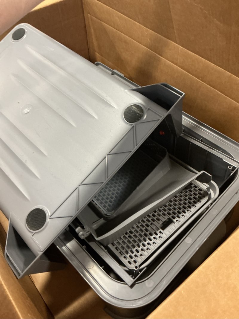 Condition photo showing Good Condition for Enclosed Stainless Steel Cat Litter Box with Lid?XL Large Metal Cat Box with Drawer for Big Cats,Top Exit Kitty Litter Box Includes Scoop, Filter Pedal,Odor Control, Easy Cleaning Dark Grey