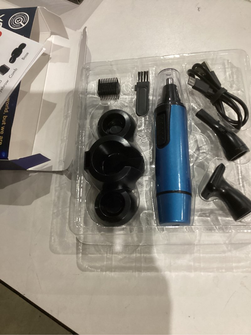 Condition photo showing New/Like New for AREYZIN Nose Hair Trimmer for Men,2025 Professional 3 in 1 Painless Rechargeable Ear and Nose Trimmer,IPX7 Waterproof Eyebrow Facial Hair Trimmer Body Grooming Kit Dual Edge Blades Blue