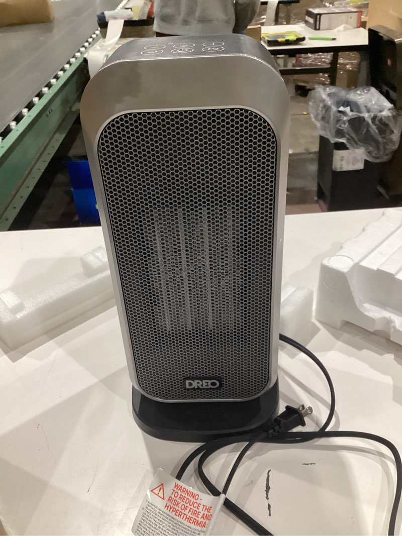 Condition photo showing Good Condition for dreo quiet space heater, 1500w portable heaters for indoor use with remote, 70° oscillation, fast and safety electric ptc ceramic for desk office bedroom, 12h timer silver heaters