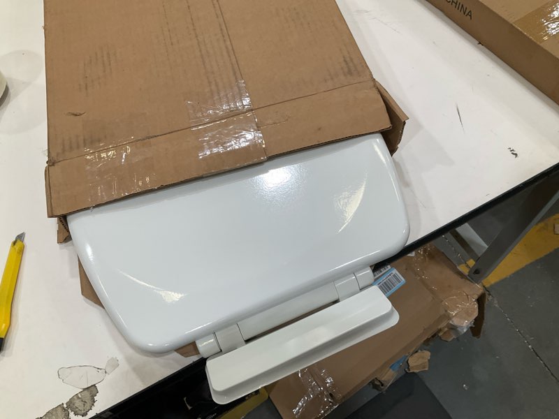 Condition photo showing Good Condition for mayfair ashton easy to clean single hinge toilet seat, modern slow close wood toilet seat, made in usa, elongated, white elongated modern hinge