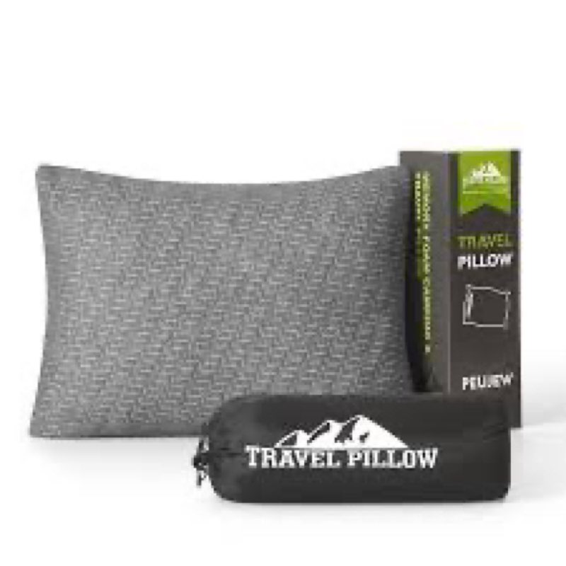 PEUJEW Travel Pillow Memory Foam Pillows, Camping Pillow-Compressible Medium Firm, Breathable Cover,