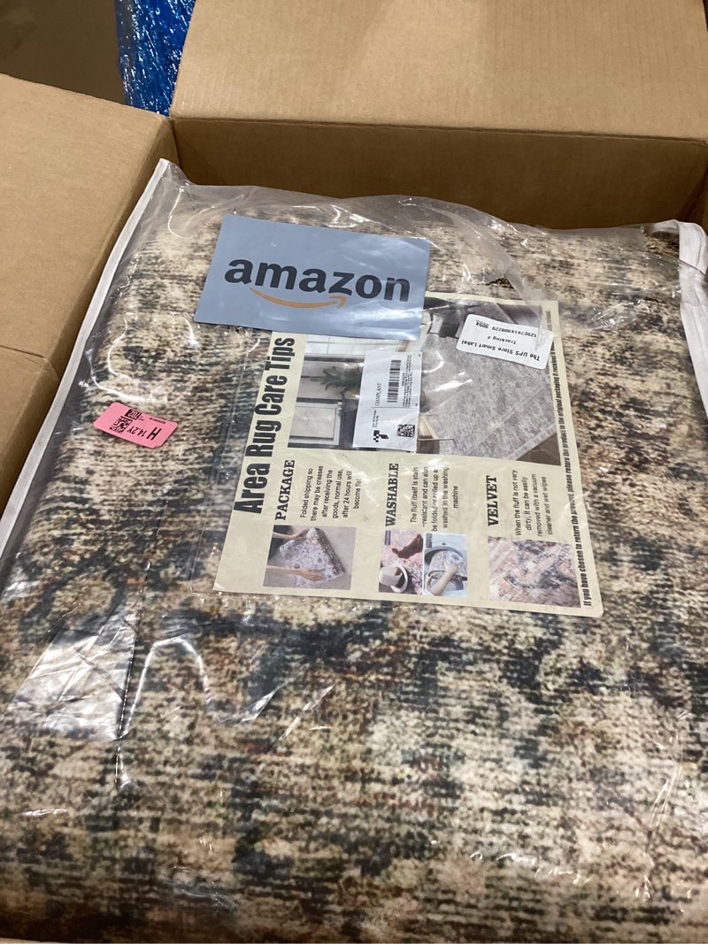 Condition photo showing Good Condition for area rug 9x12 washable brown vintage traditional mat distressed indoor foldable thin retro accent floral non slip carpet for living room dining room office green and brown 9' x 12' (rectangular)