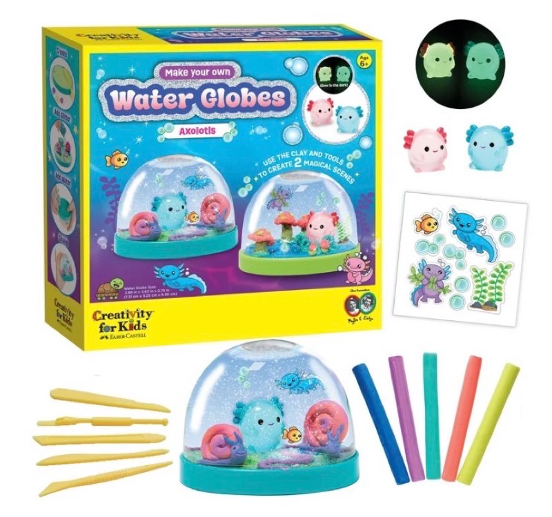 Creativity for Kids Make Your Own Water Globes: Magical Axolotls - Create 2 Snow Globe Axolotl Craft Kit Toys, Ages 6-8+