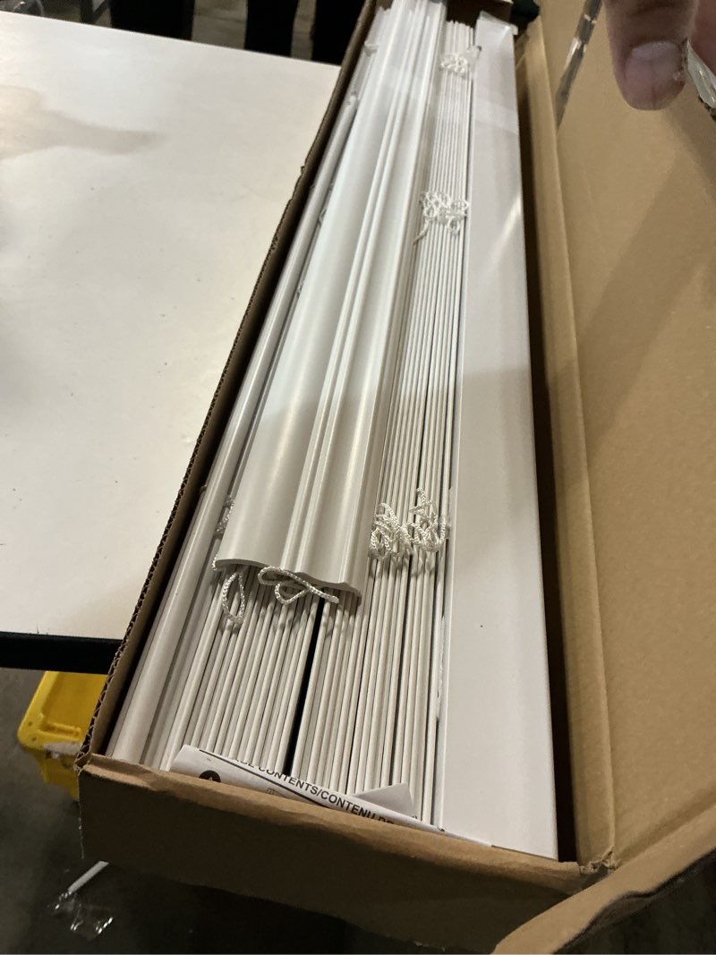 Condition photo showing Good Condition for allen + roth trim at home 2-in slat width 36-in x 64-in cordless white faux wood room darkening horizontal blinds