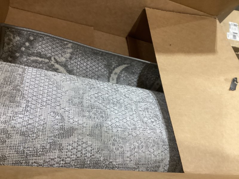 Condition photo showing As Is for JONATHAN Y Paisley High-Low Indoor Outdoor Runner Rug 2X10 Light Gray/Ivory, Gordes for Backyard, Patio, Porch, Easy-Cleaning, High Traffic, Pet-Friendly, Non-Shedding (AMC103A-210) Light Gray/Ivory 2'3" x 10' (Runner)